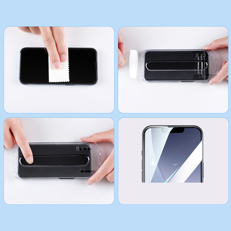 Grūdintas stiklas skirtas iPhone 14 Pro su Full Screen Easy Fit montavimo rėmeliu