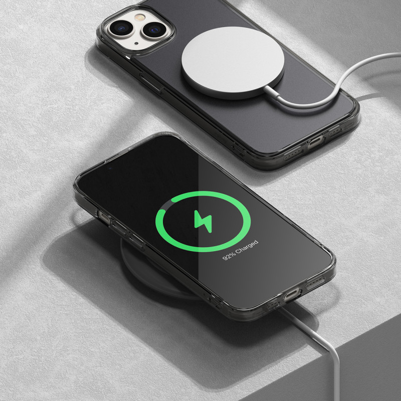 Apsauginis iPhone 14 Plus dėklo dangtelis su Fusion Matte pilku gelio rėmeliu