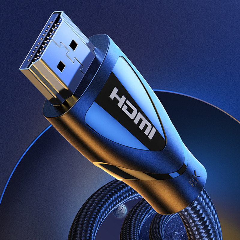 HDMI 2.1 kabelis 8K 60Hz 1,5m, medvilninis pynimas, juodas