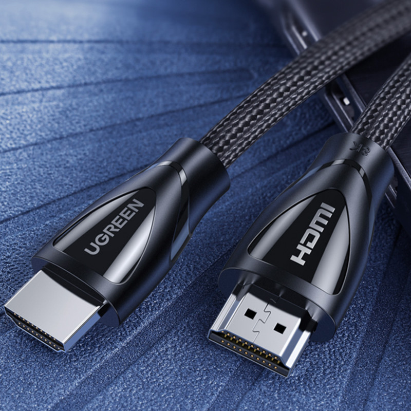 HDMI 2.1 kabelis 8K 60Hz 1,5m, medvilninis pynimas, juodas