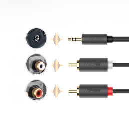 
Kabelio garso kabelis 3,5 mm mini lizdas - 2x RCA 1,5 m juodas
