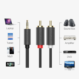 
Kabelio garso kabelis 3,5 mm mini lizdas - 2x RCA 1,5 m juodas
