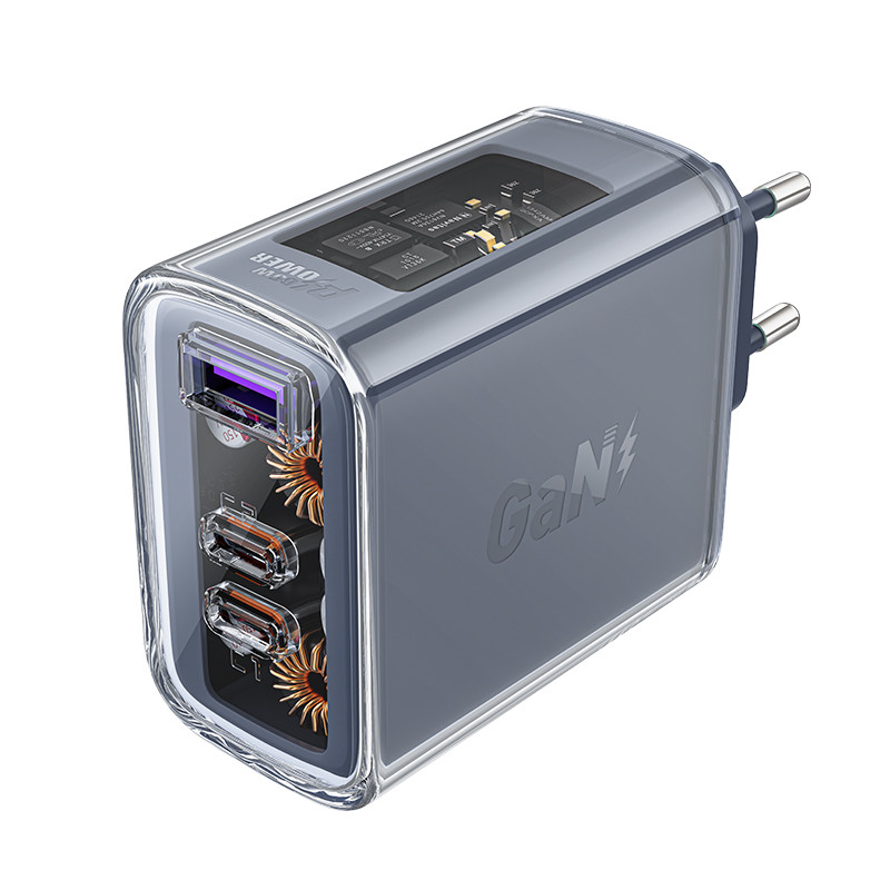 
GaN 65W tinklo įkroviklis 3 prievadai 1x USB 2x USB-C pilka
