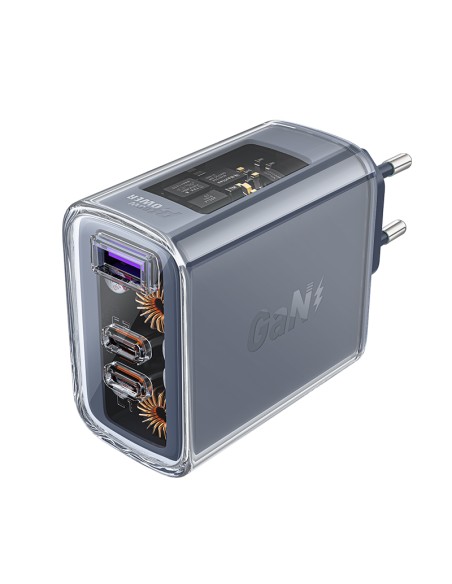 
GaN 65W tinklo įkroviklis 3 prievadai 1x USB 2x USB-C pilka
