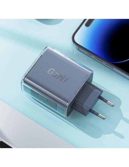 
GaN 65W tinklo įkroviklis 3 prievadai 1x USB 2x USB-C pilka
