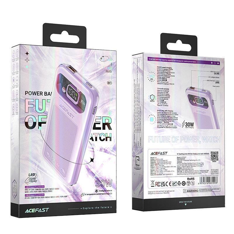 Powerbank 10000mAh Sparkling Series greito įkrovimo 30W violetinė