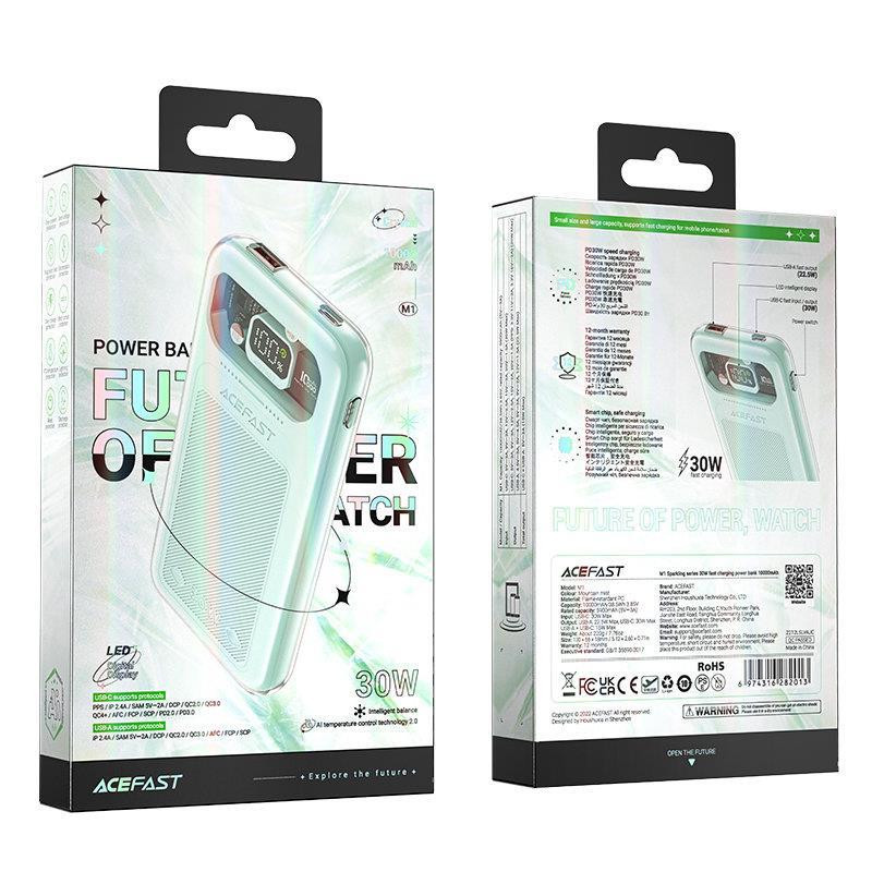 Powerbank 10000mAh Sparkling Series greito įkrovimo 30W žalia