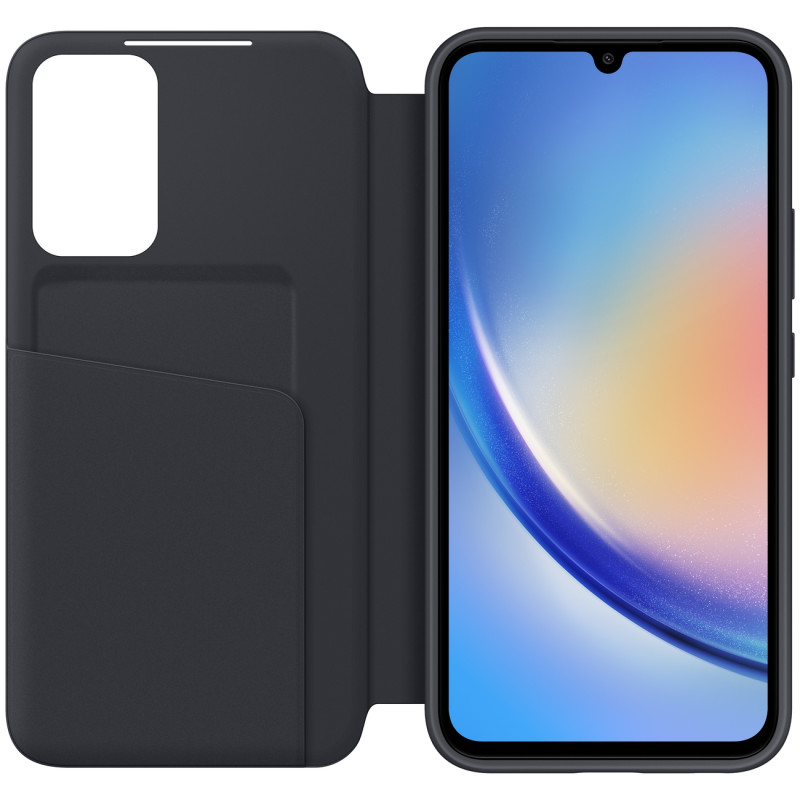 Galaxy A34 5G Smart View Piniginės kortelės dėklas su atvartu ir langeliu, juodas
