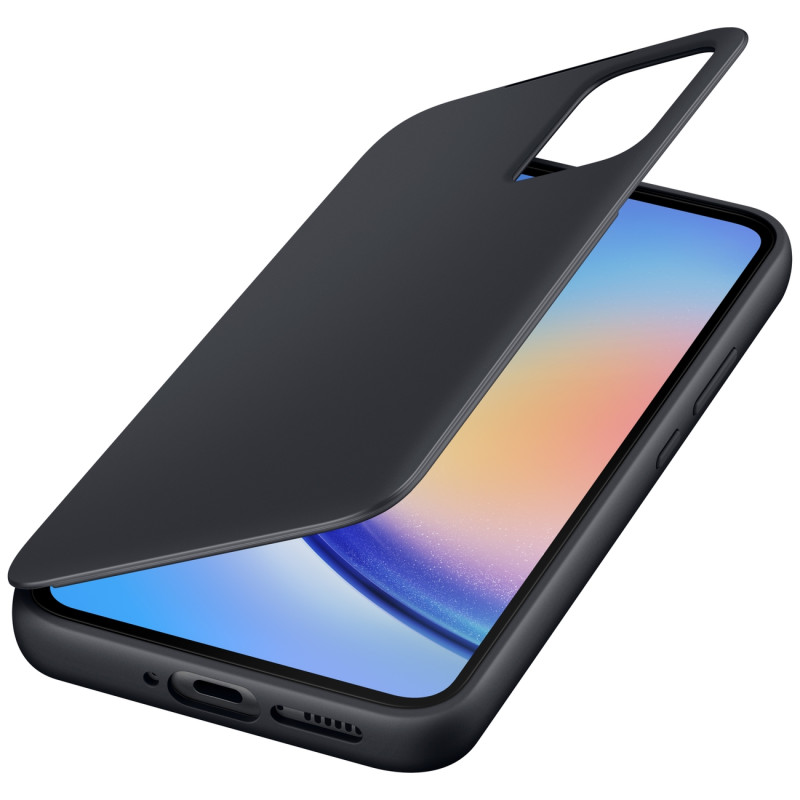 Galaxy A34 5G Smart View Piniginės kortelės dėklas su atvartu ir langeliu, juodas