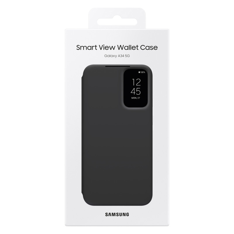 Galaxy A34 5G Smart View Piniginės kortelės dėklas su atvartu ir langeliu, juodas
