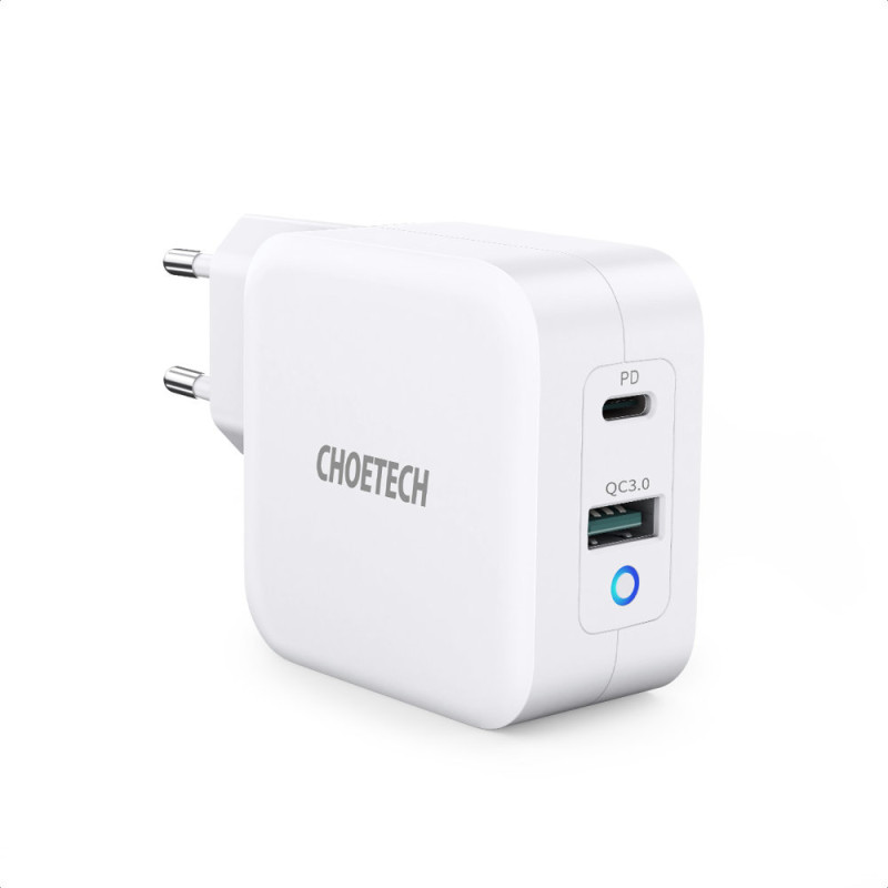 Greitas įkroviklis GaN USB Type C PD USB-A QC3.0 65W 3.25A baltas Greitas įkroviklis GaN USB Type C PD USB-A QC3.0 65W 3.25A baltas