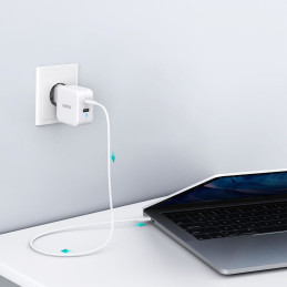 Greitas įkroviklis GaN USB Type C PD USB-A QC3.0 65W 3.25A baltas