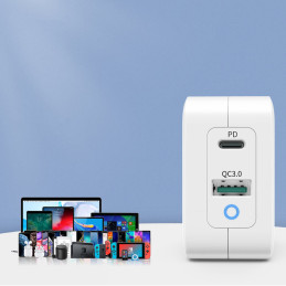 Greitas įkroviklis GaN USB Type C PD USB-A QC3.0 65W 3.25A baltas