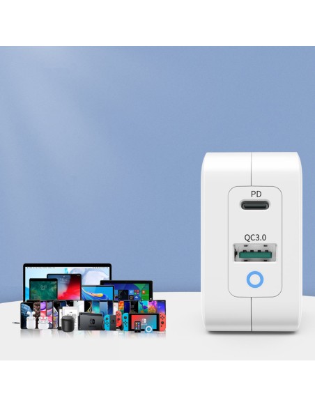 Greitas įkroviklis GaN USB Type C PD USB-A QC3.0 65W 3.25A baltas