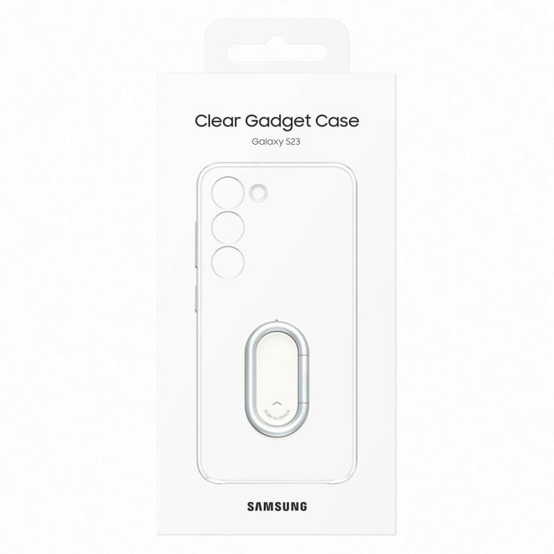 Samsung Galaxy S23 Clear Gadget Case dangtelis su stovu