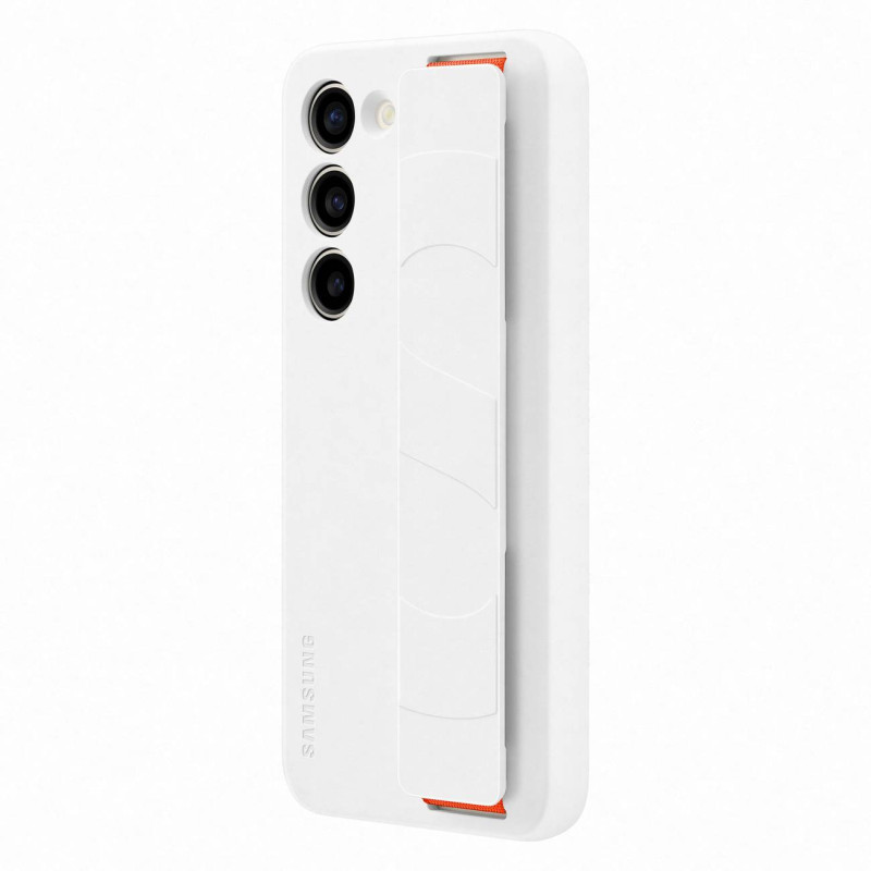 Silikoninis dėklas su rankiniu dirželiu, skirtas Samsung Galaxy S23 Silicone Grip Cover, baltas