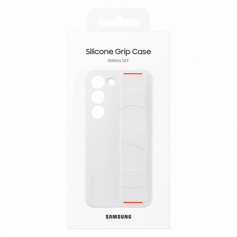 Silikoninis dėklas su rankiniu dirželiu, skirtas Samsung Galaxy S23 Silicone Grip Cover, baltas