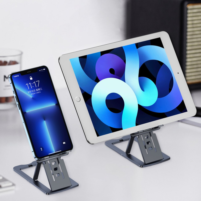 Sulankstomas stovas išmaniajam planšetiniam kompiuteriui pilkas telefonas