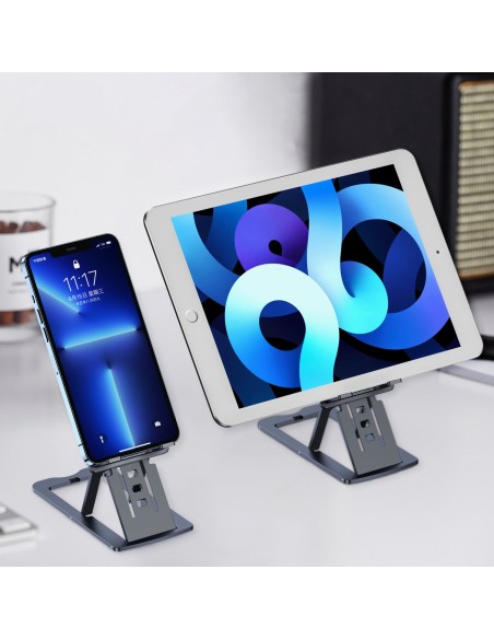 Sulankstomas stovas išmaniajam planšetiniam kompiuteriui pilkas telefonas Sulankstomas stovas išmaniajam planšetiniam kompiuteriui pilkas telefonas