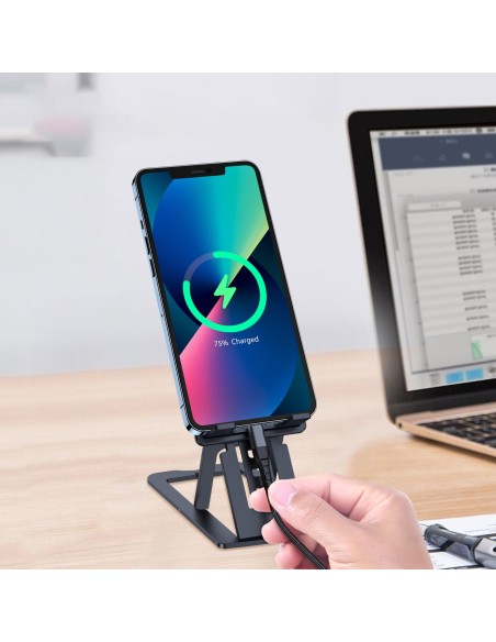 Sulankstomas stovas išmaniajam planšetiniam kompiuteriui pilkas telefonas Sulankstomas stovas išmaniajam planšetiniam kompiuteriui pilkas telefonas