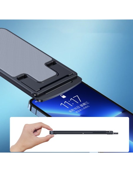 Sulankstomas stovas išmaniajam planšetiniam kompiuteriui pilkas telefonas Sulankstomas stovas išmaniajam planšetiniam kompiuteriui pilkas telefonas