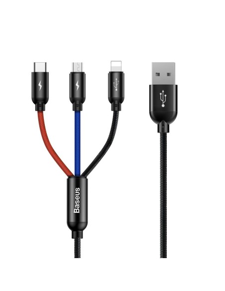 Patvarus kabelis 3in1 USB microUSB iPhone Lightning USB-C 3.5A 1.2M juodas