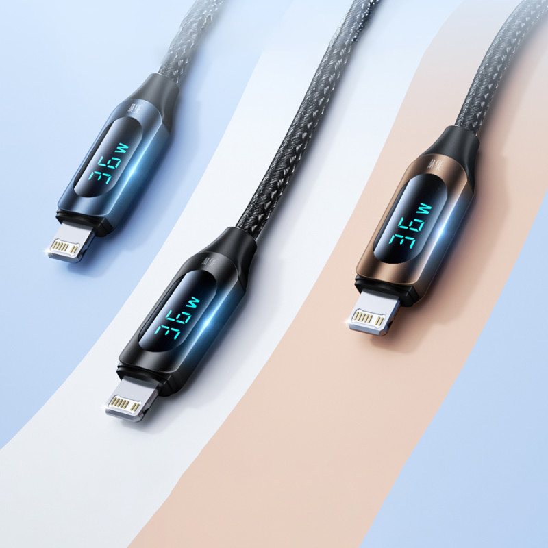 iPhone USB-C - Lightning kabelis su LED ekranu 36W 2m juodas