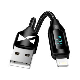 
USB-A - Lightning kabelis iPhone su LED ekranu 2.4A, 2m, juodas
