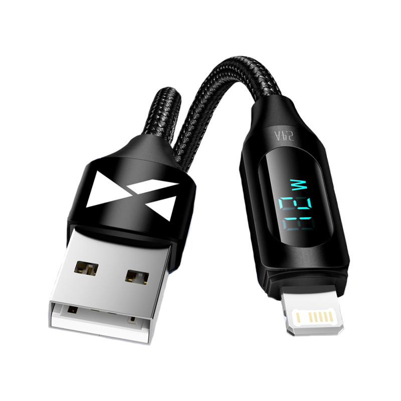 USB-A - Lightning kabelis iPhone su LED ekranu 2.4A, 2m, juodas
USB-A - Lightning kabelis iPhone su LED ekranu 2.4A, 2m, juodas