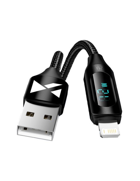 
USB-A - Lightning kabelis iPhone su LED ekranu 2.4A, 2m, juodas

