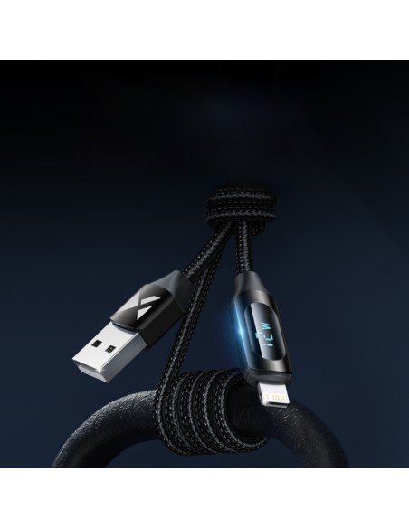 
USB-A - Lightning kabelis iPhone su LED ekranu 2.4A, 2m, juodas
