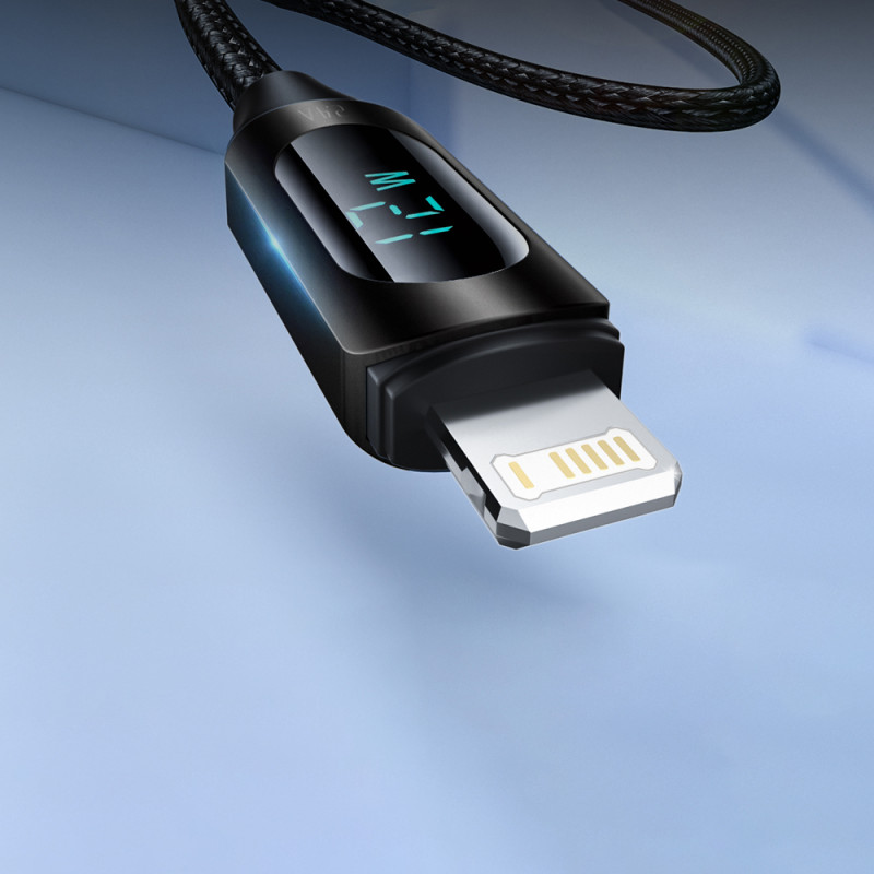 
USB-A - Lightning kabelis iPhone su LED ekranu 2.4A, 2m, juodas
