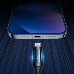 
USB-A - Lightning kabelis iPhone su LED ekranu 2.4A, 2m, juodas
