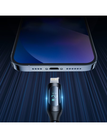 
USB-A - Lightning kabelis iPhone su LED ekranu 2.4A, 2m, juodas
