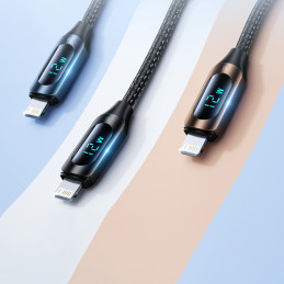 
USB-A - Lightning kabelis iPhone su LED ekranu 2.4A, 2m, juodas
