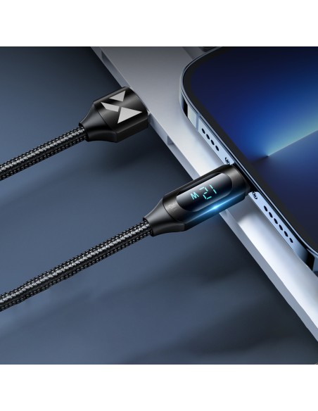 
USB-A - Lightning kabelis iPhone su LED ekranu 2.4A, 2m, juodas
