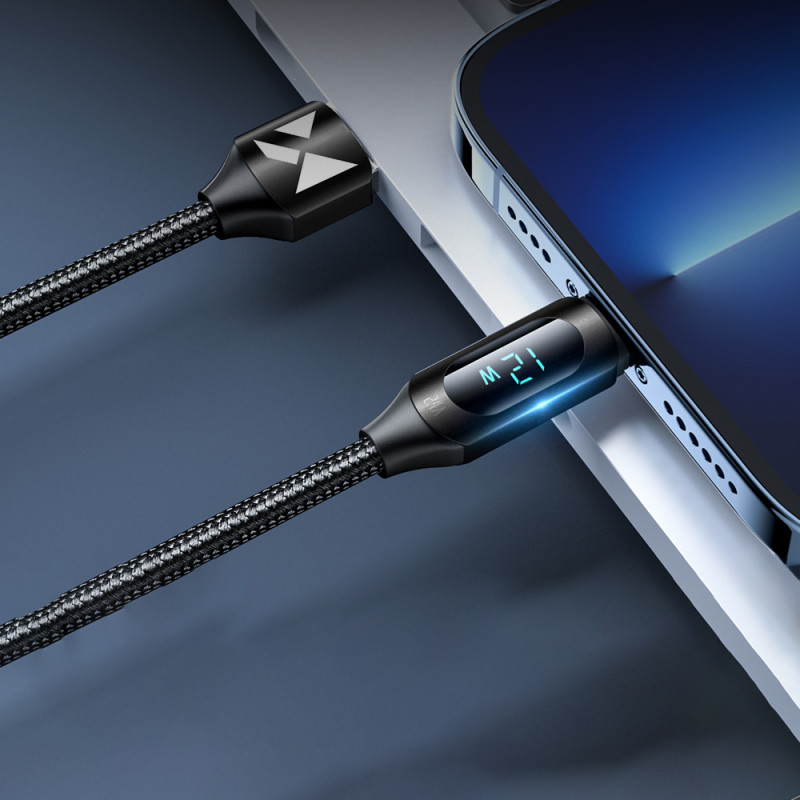 iPhone USB-A - žaibo laidas su LED ekranu 2.4A 1m juodas