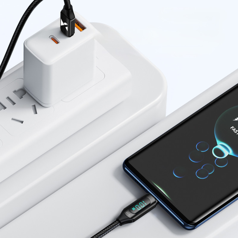 USB-C laidas su LED ekranu PD 100W 2m juodas