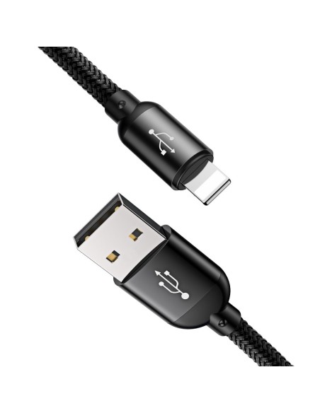 Patvarus kabelis 3in1 USB microUSB iPhone Lightning USB-C 3.5A 1.2M juodas