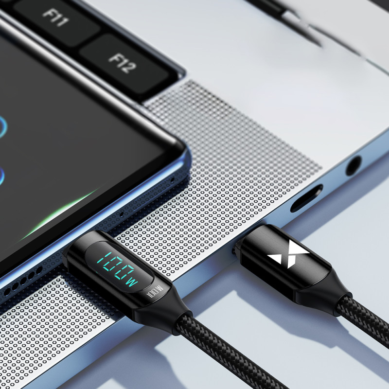 USB-C laidas su LED ekranu PD 100W 2m juodas