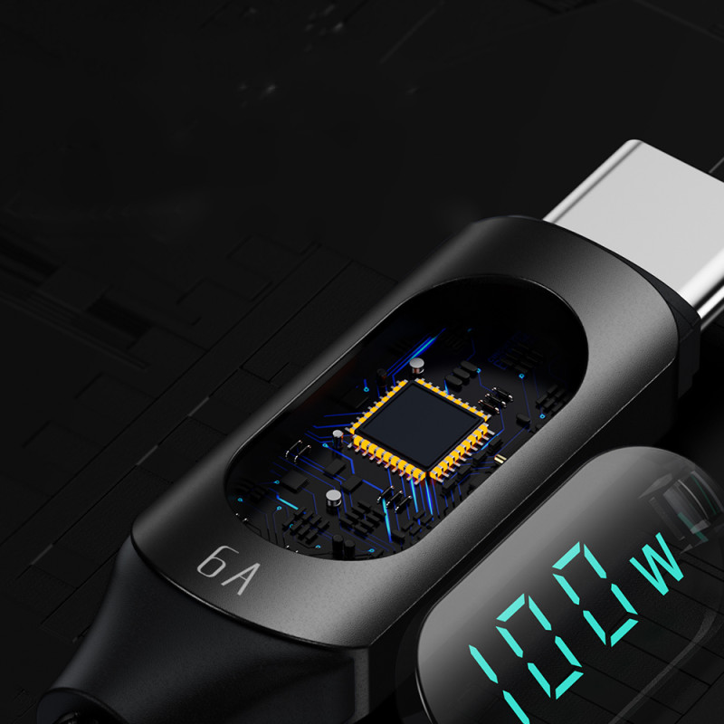 USB-C laidas su LED ekranu PD 100W 2m juodas