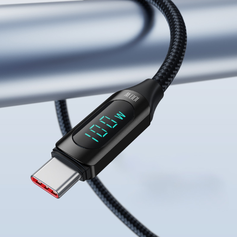 USB-C laidas su LED ekranu PD 100W 2m juodas