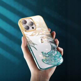 
Prabangus iPhone 14 Plus dėklas su Phoenix serijos kristalais, aukso ir mėlynos spalvos
