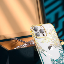 
Prabangus iPhone 14 Plus dėklas su Phoenix serijos kristalais, aukso ir mėlynos spalvos
