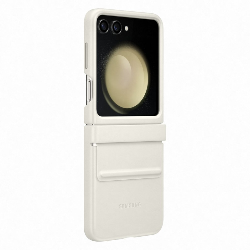 Kreminės spalvos odinis dėklas, skirtas Galaxy Z Flip 5