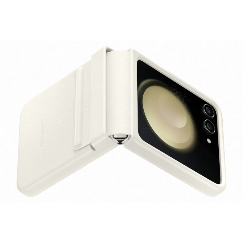 Kreminės spalvos odinis dėklas, skirtas Galaxy Z Flip 5