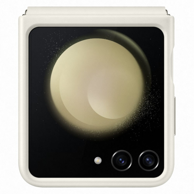 Kreminės spalvos odinis dėklas, skirtas Galaxy Z Flip 5