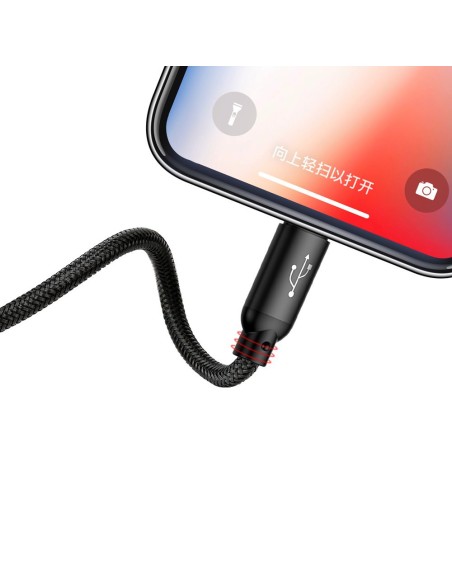 Patvarus kabelis 3in1 USB microUSB iPhone Lightning USB-C 3.5A 1.2M juodas