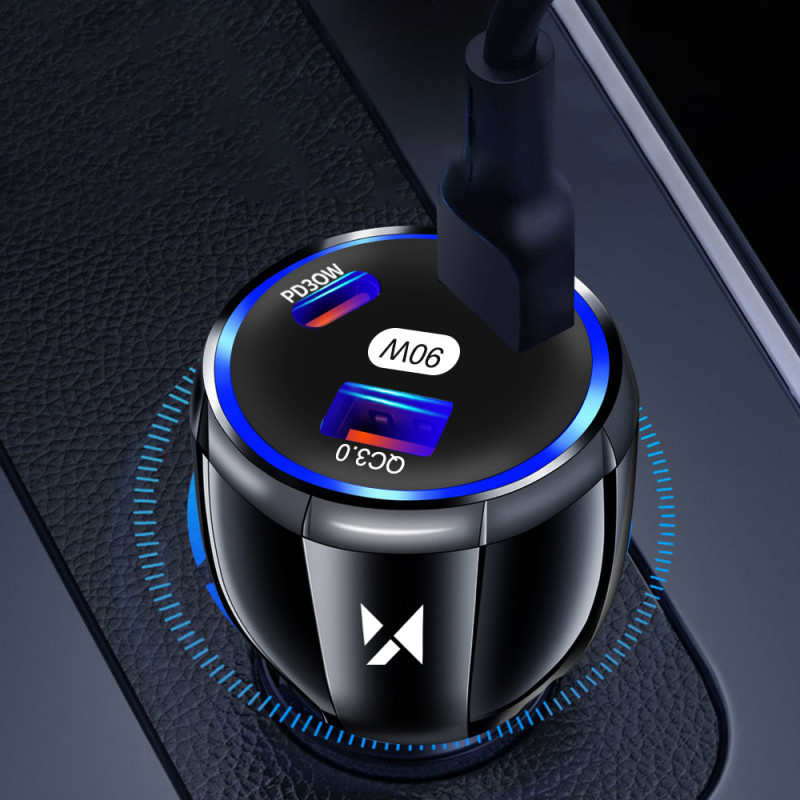 Automobilinis įkroviklis 2x USB-C 1x USB-A 90W PD QC juodas