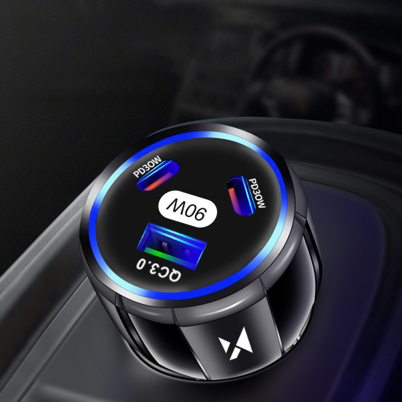 Automobilinis įkroviklis 2x USB-C 1x USB-A 90W PD QC juodas